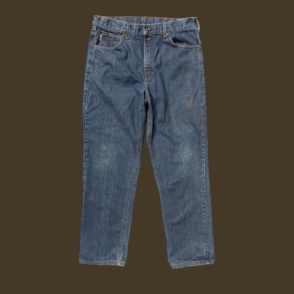 Carhartt FR Denim Work Jeans Dark Wash Heavy Duty Straight Leg 32x34 Grunge